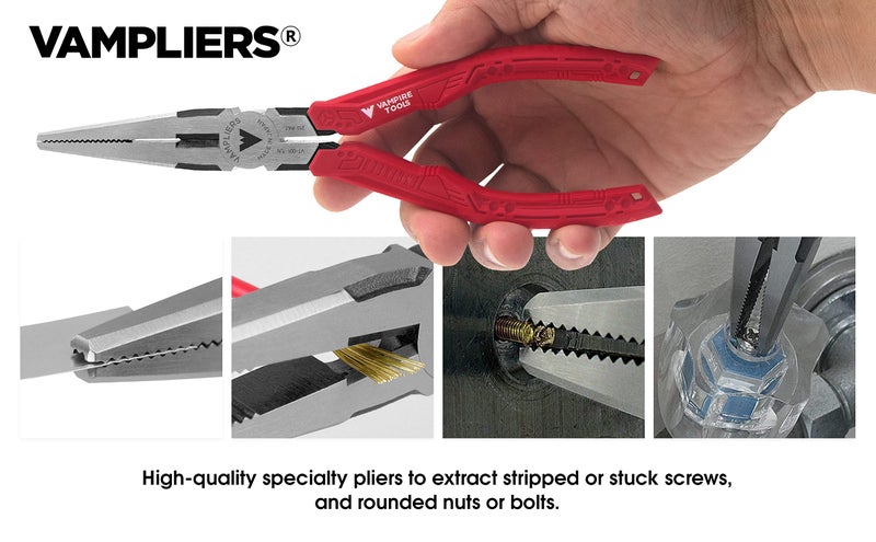 VAMPLIERS 4-PC Screw Extractor Pliers Set Made in Japan: 8" Linesman, 7.5" Long Nose, 6.25" Combination, 5" ESD Safe Mini Plier + Tool Pouch. Remove any Stripped/Damaged/Rusted Screws. - Image 3